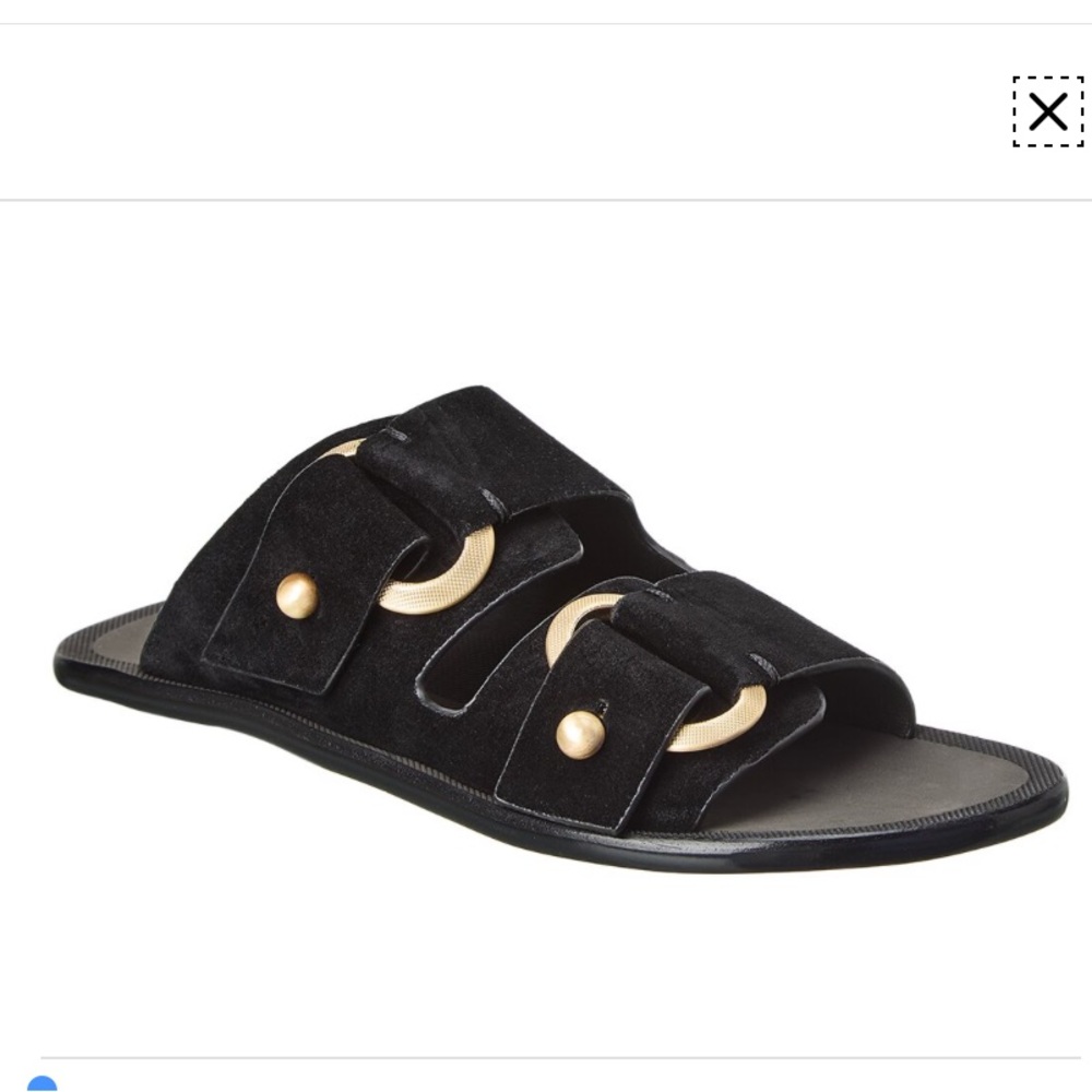 rag & bone Black Suede Slide Sandals with Gold Hardware